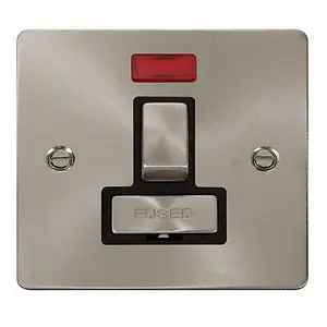 Flat Plate Satin / Brushed Chrome 13A Fused Ingot Connection Unit Switched With Neon - Black Trim - SE Home