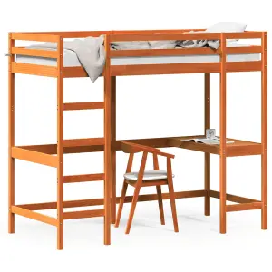 Berkfield Loft Bed without Mattress Wax Brown 90x190 cm Single Solid Wood Pine