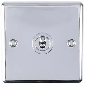 1 Gang Single Retro Toggle Light Switch POLISHED CHROME 10A 2 Way Lever Plate