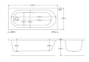 SunDaze 1500 x 700mm Gloss White Acrylic Rectangular Straight Bath Single Ended