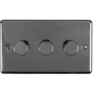 3 Gang 400W 2 Way Rotary Dimmer Switch BLACK NICKEL Light Dimming Wall Plate