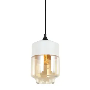 Luminosa Modern Hanging Pendant Black 1 Light  with White, Amber Shade, E27 Dimmable