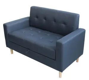 Modern Smart Sofa in a Box, Compact 2 Seater DARK GREY Fabric Sofa with Wooden Legs and Hidden Storage Space