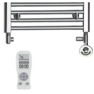 Bray Dual Fuel Thermostatic Electric Heated Towel Rail With Timer, Straight, Chrome - W500 x H1400 mm