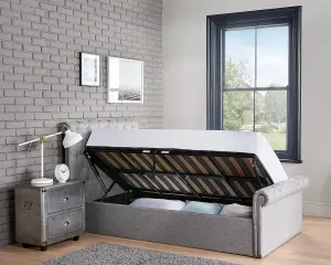 Single Grey Upholstered Side Lift Ottoman Sleigh Bed