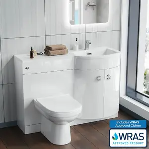 Nes Home Debra White 1100 mm P-Shaped Vanity Unit Right Hand Sink and Toilet Bathroom Furniture