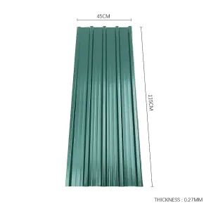 12 pcs Dark Green Metal Corrugated Roofing Sheets for Garden Shed L 115 cm x W 45 cm x T 0.27 mm