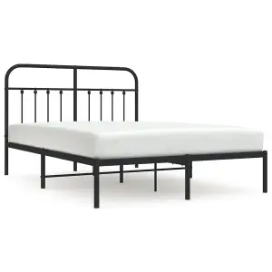 Berkfield Metal Bed Frame with Headboard Black 150x200 cm