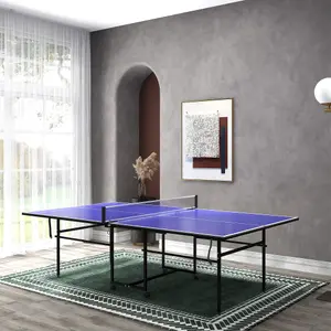 SPORTNOW 9FT Folding Table Tennis Table w/ 4 Wheels, for Indoors, Blue