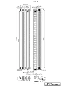 Right Radiators 1800x290 mm Vertical Traditional 4 Column Cast Iron Style Radiator Raw Metal