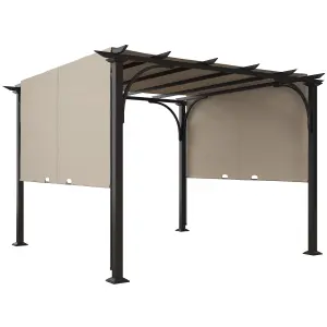 Outsunny Outdoor Retractable Pergola Garden Sun Shade Patio Canopy Shelter, Beige