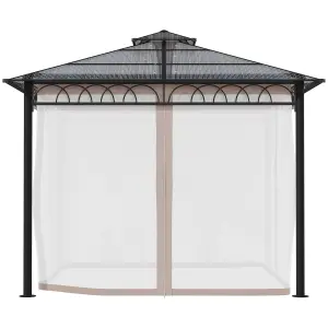 Outsunny 3 x 3 (m) Double Roof Hard Top Gazebo with Nettings & Curtains