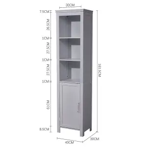 Freestanding Bathroom Tall Cabinet with Magnetic Door 161.5cm H x 40cm W x 30cm D