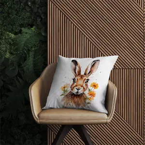 Watercolour Hare and Daisies Outdoor Cushion 60cm x 60cm