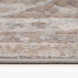 Neutral Beige Traditional Medallion Runner Rug 60x240cm