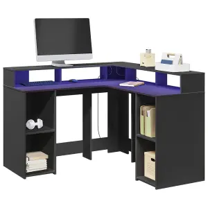 Berkfield Desk with LED Lights Black 130x130x91 cm Engineered Wood