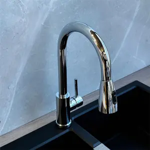 Liquida KPO11CH Swivel Single Lever Pull Out Mono Chrome Kitchen Mixer Tap