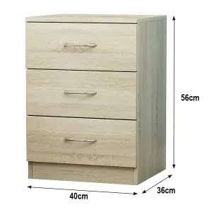 SunDaze Chest of Drawers Bedroom Furniture Bedside Cabinet with Handle 3 Drawer Oak 40x36x56cm