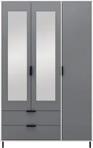 Madrid 3 Door 2 Drawer Mirrored Wardrobe in Grey and White Gloss Finish