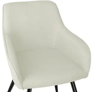 Chair Marilyn - with armrests, padded, linen look, black steel legs - cream/black