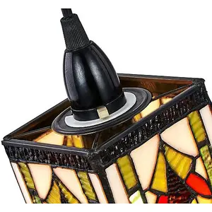 Art Deco Tiffany Easy Fit Pendant Shade with Green, Amber and Red Stained Glass