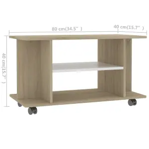 Berkfield TV Cabinet with Castors White and Sonoma Oak 80x40x40 cm Engineered Wood