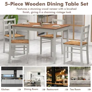 Costway 5PCS Dining Table & Chair Set Solid Wooden Kitchen Furniture Set Space-Saving