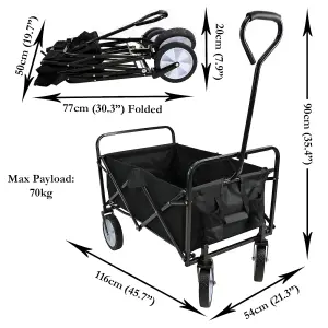 Black Festival Wagon Garden Cart Trolley Folding Multi-Purpose Big Wheels Holds 70kg