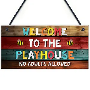 Red Ocean Welcome To The Playhouse Sign Hanging Garden Shed Summerhouse Sign Daughter Son Gifts