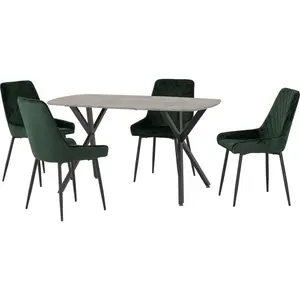 Mizel Athens Medium Oak Table & Avery Chair Dining Set Concrete Effect / Emerald Green