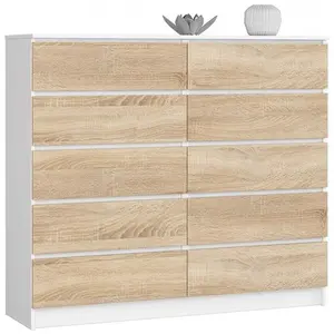 Sideboard, Chest Of Drawers 10 Drawers, Contemporary Chest Of Drawers, Modern Living Room Furniture 121 x 120 x 40 cm White/Oak