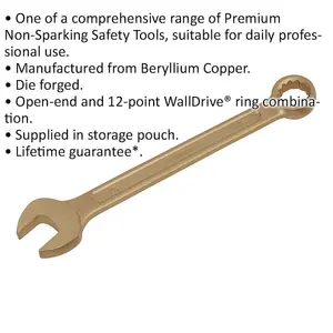 16mm Non-Sparking Combination Spanner with Open-End and 12-Point WallDrive Ring