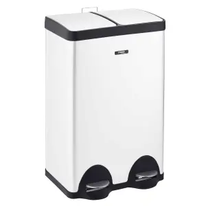 Kitchen Rubbish Recycling Pedal Bin 60L Dual 2 Waste Compartment White