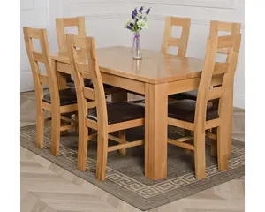 Dakota 152 x 87 cm Chunky Medium Oak Dining Table and 6 Chairs Dining Set with Yale Chairs