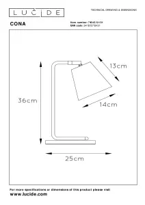 Lucide Cona Scandinavian Table Lamp - 1xE14 - White