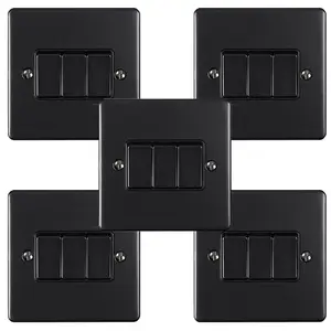 5 PACK 3 Gang Metal Triple Light Switch MATT BLACK 2 Way 10A Black Trim