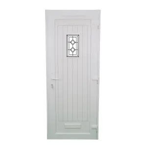 Fortia Curral Frosted Glazed White LH External Front Door set, (H)2085mm (W)840mm