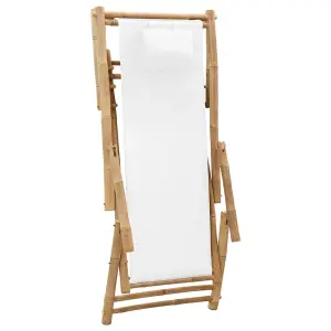 Berkfield Deck Chair Bamboo and Canvas Cream White