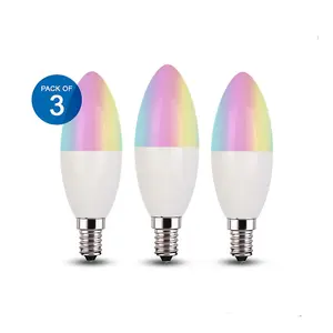 3 Pack 4.5W E14 LED Candle Bulb Base Smart WIFI RGB +CCT Changing, APP & Voice Control