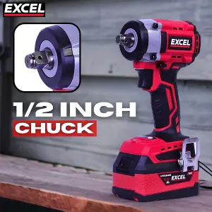 Excel 18V Cordless Brushless 1/2'' Impact Wrench with 1 x 4.0Ah Battery Charger & Bag