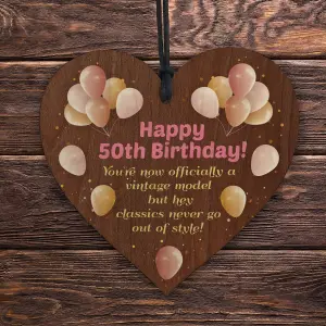 Red Ocean Unique Funny 50th Birthday Gifts for Women Wooden Heart Funny 50th Birthday Gift For Mum Nan Sister Friend