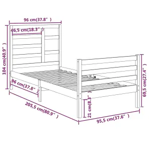 Berkfield Bed Frame Solid Wood 90x200 cm