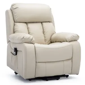 Chester Dual Motor Electric Rise Recliner Bonded Leather Armchair Electric Lift Riser Chair (Cream)