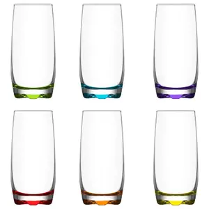 Queensway Home & Dining 390ml 6 Pcs Coloured Base Tall Drinking Glasses Set Highball Tumbler Water Cups