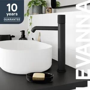 GoodHome Levanna Tall Matt Black Round Deck Mixer Tap