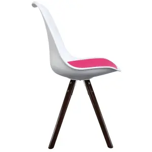 Soho White & Bright Pink Plastic Dining Chair with Pyramid Dark Wood Legs