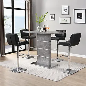 Parini Concrete Effect Bar Table With 4 Candid Black Stools