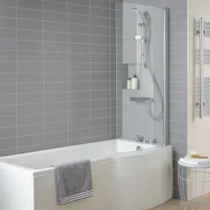 Ideal Standard Tempo Arc White P-shaped Right-handed Shower Bath, panel & screen set (L)1695mm