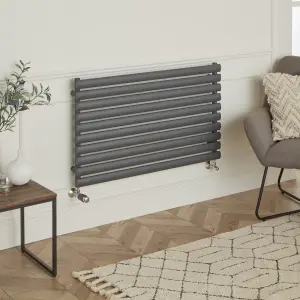 GoodHome Polished Anthracite Angled Thermostatic Radiator valve & lockshield (Dia)15mm x ½"