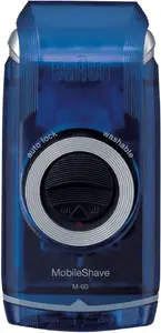 Braun Pocketgo Mobile Shave Electric Travel Shaver, Electric Razor For Men For On The Go, Fully Washable, Portable Shaver With Travel Lock, M60, Blue